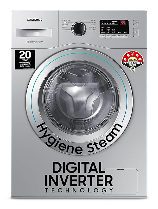 Open Box, Unused Samsung 7 KG, 5 star, Hygiene Steam with Inbuilt Heater, LED Display, Diamond Drum, Fully-Automatic Front Load Washing Machine with 20 years warranty on Digital Inverter WW70R20GLSS/TL