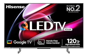 Open Box Unused Hisense 108 cm (43 inches) 4K Ultra HD Smart QLED Google TV 43U6K, Gray