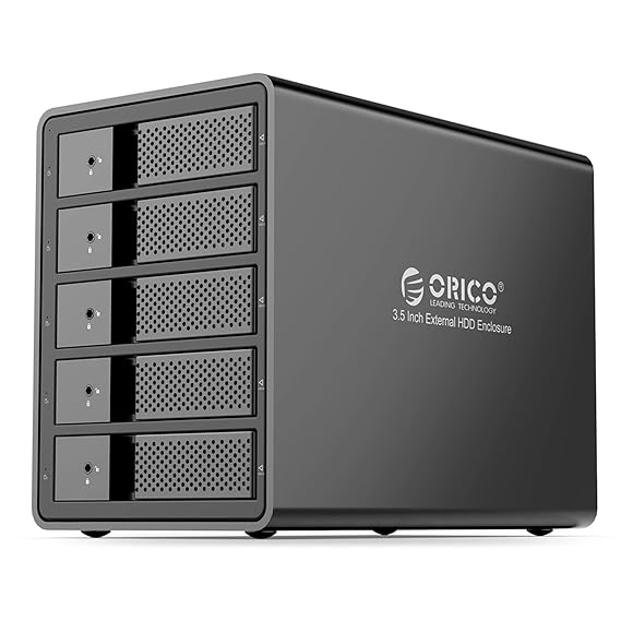 Open Box Unused Orico 5 Bay USB 3.0 3.5 inch External Hard Drive Enclosure Support 80TB (5 x 16TB) Aluminum Alloy HDD Enclosure with Fan 150W Disk Data Storage
