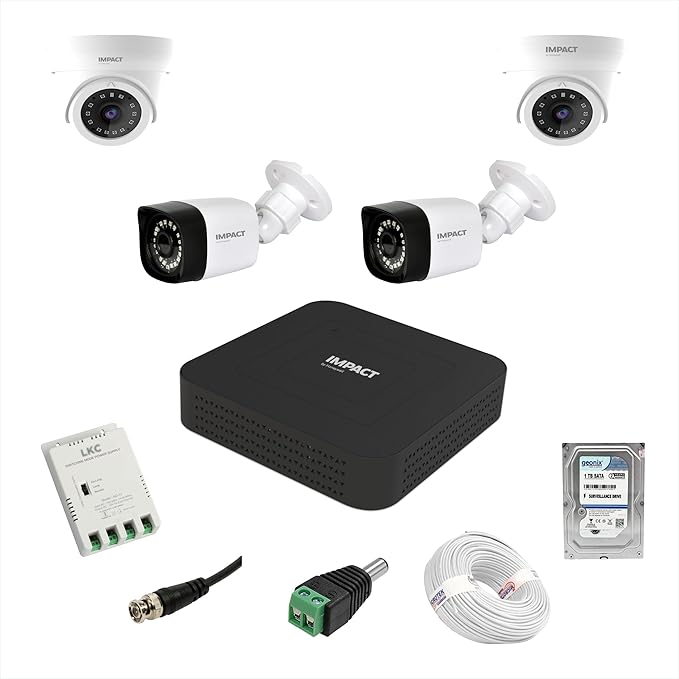 Open Box Unused Impact by Honeywell 2 MP CCTV KIT with 4 Channel DVR 2 Dome + 2 Bullet Cameras 1 TB Hard Disk & Accessories I-MKIT4CH-1_K