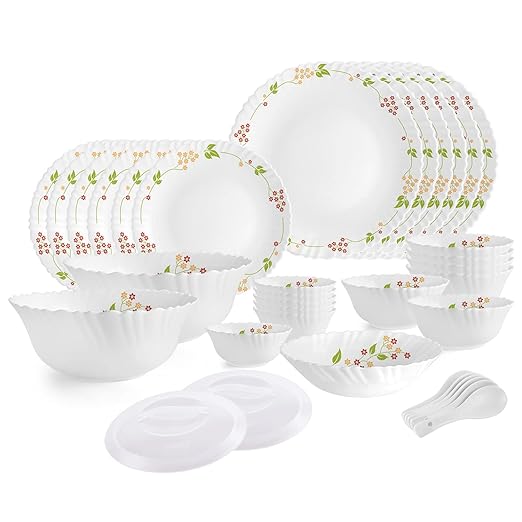 Open Box, Unused Cello Pack of 35 Opalware Dazzle Secret Garden Dinner Set White