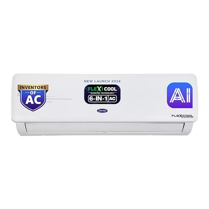 Open Box, Unused Carrier 1 Ton 3 Star AI Flexicool Inverter Split AC Copper Convertible 6-in-1 Cooling Dual Filtration with HD & PM 2.5 Filter Auto Cleanser 2024 Model,ESTER NEO+ Exi CAI12ER3R34F0 White