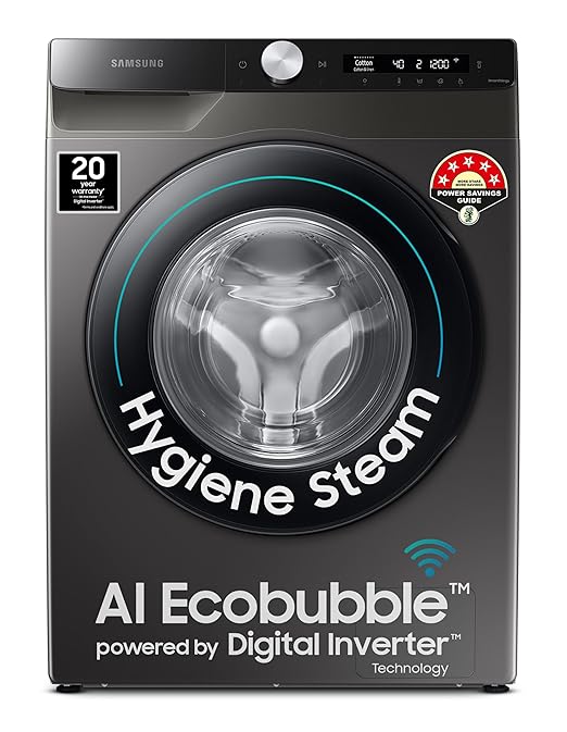 Open Box, Unused Samsung 8 kg, 5 star, Eco Bubble Technology, AI Control, Wi-Fi, Fully-Automatic Front Load Washing Machine WW80T504DAX1TL