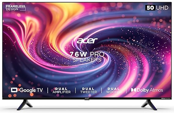 Open Box Unused Acer 127 cm 50 inches H Pro Series 4K Ultra HD Smart LED Google TV AR50GR2851UDPRO Black