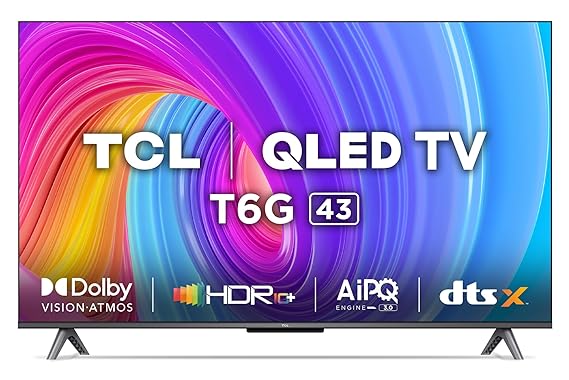 Open Box Unused TCL 108 cm (43 inches) 4K Ultra HD Smart QLED Google TV 43T6G Black