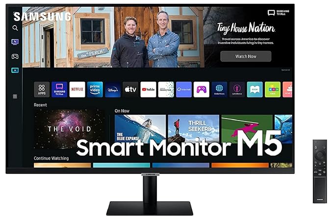 Open Box Unused Samsung 27-Inch(68.58Cm) M5 Fhd Smart LED Monitor, Speakers, Remote, 1 Billion Color, Smart Tv Apps, Tv Plus, Office 365, Apple Airplay, Dex, Bluetooth Ls27Bm500Ewxxl, Black