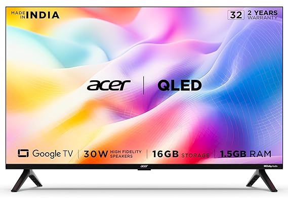 Open Box Unused Acer 80 cm (32 inches) V Series HD Ready Smart QLED Google TV AR32GR2841VQD Black