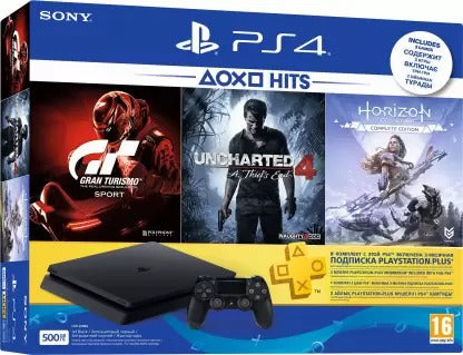 Open Box, Unused Sony PlayStation 4 (PS4) Slim 500 GB with Uncharted 4, Horizon Zero Dawn
