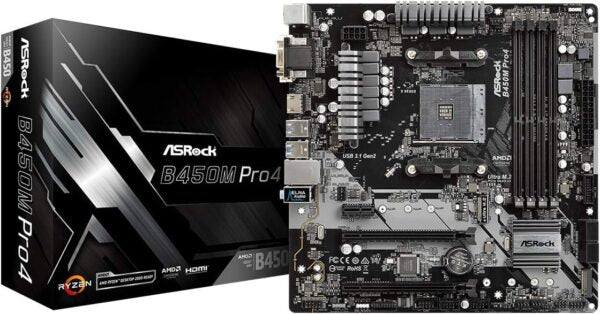 Open Box Unused ASRock B450M-HDV R4.0 Socket AM4/ AMD Promontory B450/ DDR4/ SATA3&USB3.1/ M.2/ A&GbE/MicroATX Motherboard