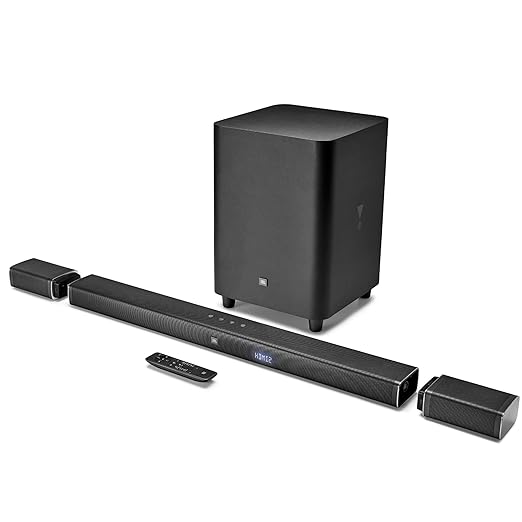 JBL Bar 5.1, Truly Wireless Home Theatre with Dolby Digital DTS, 5.1 Channel 4K Ultra HD Soundbar with 10 Inch 25cm Subwoofer for Extra Deep Bass, HDMI ARC, Bluetooth, AUX & Optical Connectivity 510W