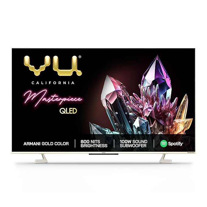 Open Box Unused Vu 164 cm (65 inches) The Masterpiece Glo Series 4K Ultra HD Smart Android QLED TV 65QMP Armani Gold