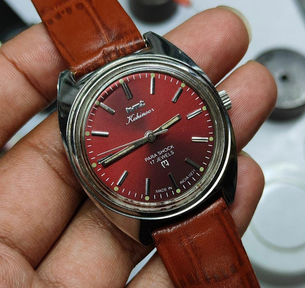 Vintage HMT Kohinoor Para Shock 17 Jewels Mahroom Brown Dial Watch