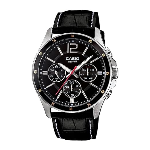 Casio Enticer Black Leather Men's Watch A834 MTP-1374L-1AVDF