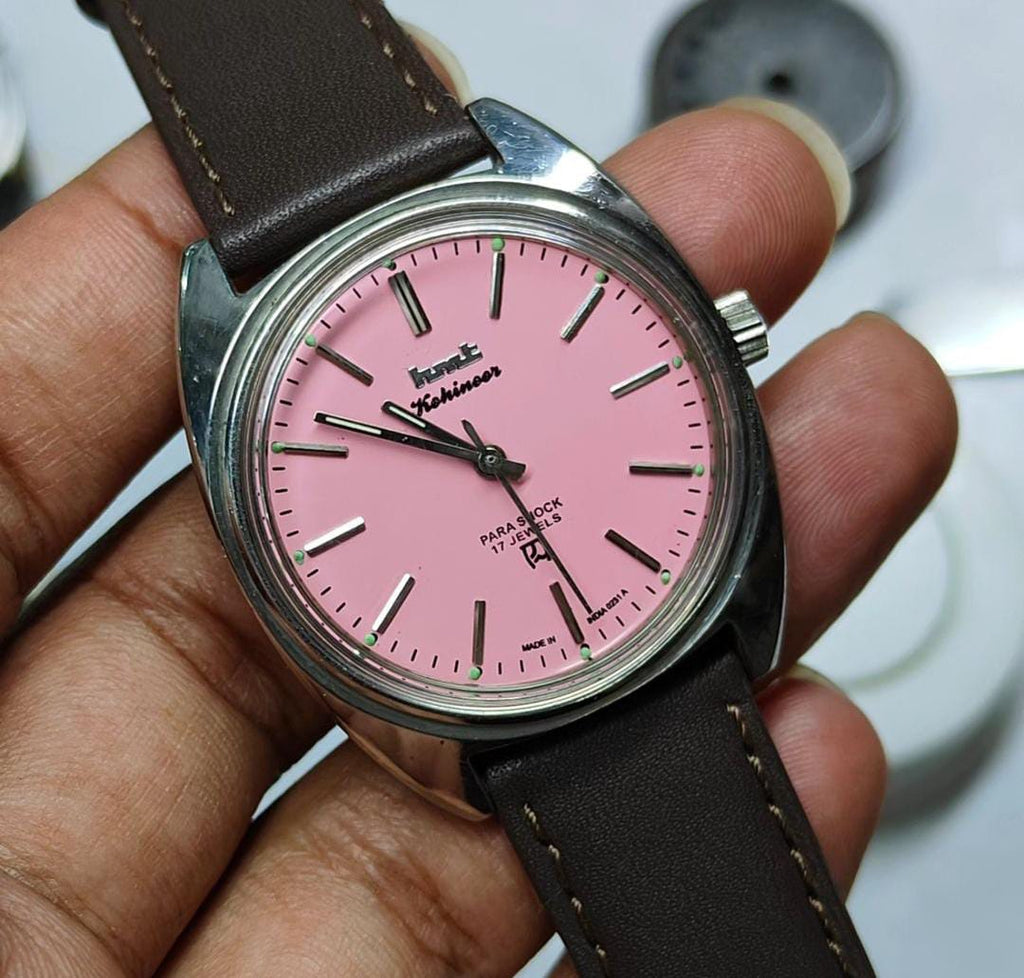 Vintage HMT Kohinoor Para Shock 17 Jewels Pink Dial Watch