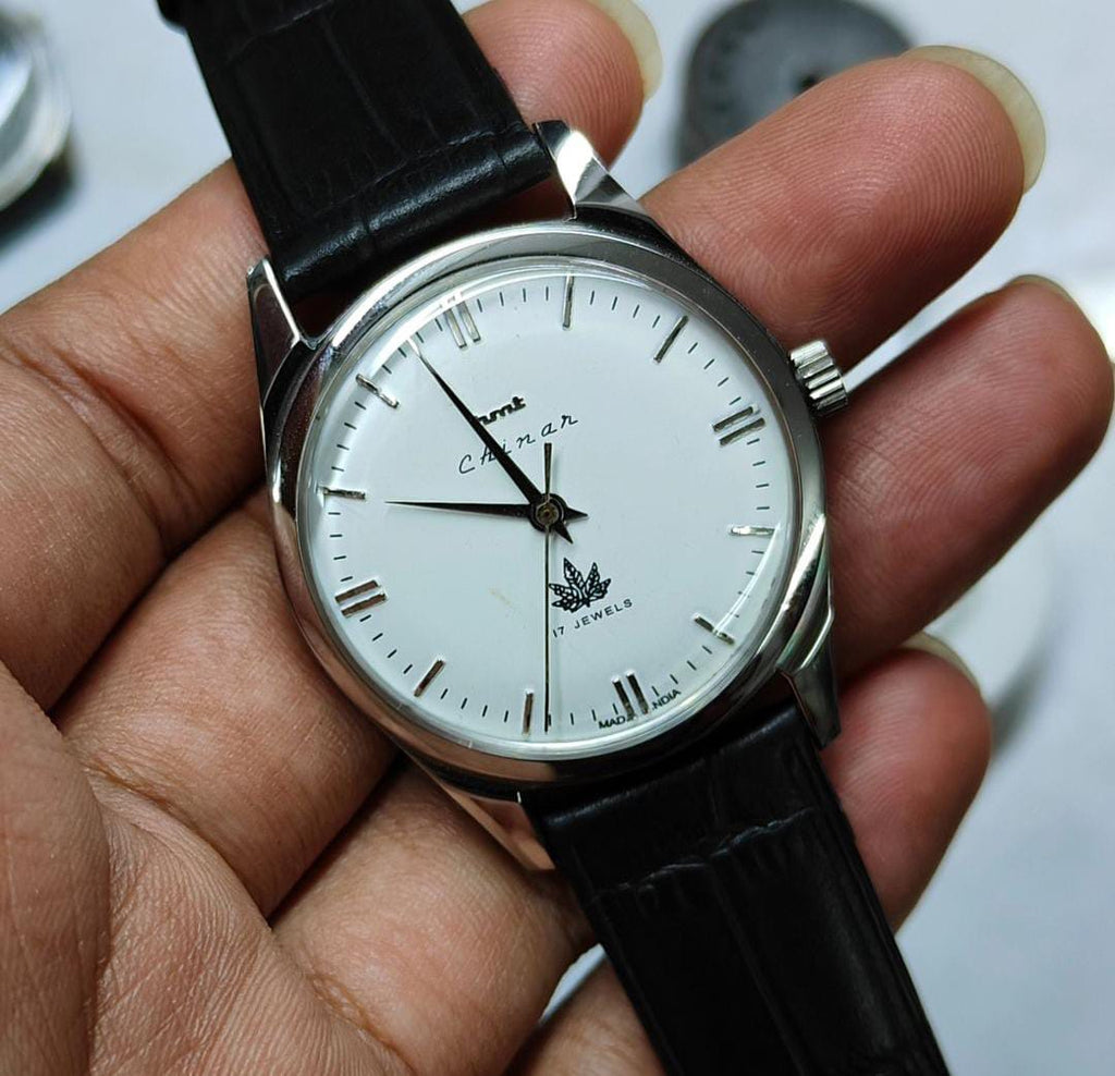 Vintage HMT Chinar Leaf Silver Dial 17 Jewel Watch