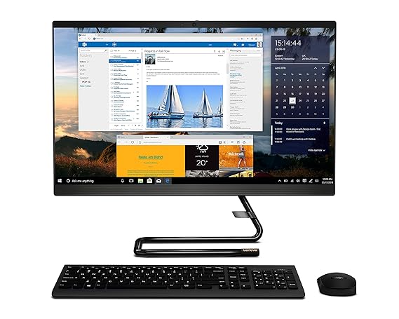 Open Box Unused Lenovo IdeaCentre A340 23.8” FHD IPS All-in-One Desktop 10th Gen Intel Core i5/8GB/1TB HDD+256GB SSD/Win 10/Office/with Slim DVD±RW/HD 720p Camera/Wireless Keyboard & Mouse Business Black F0E800SSIN