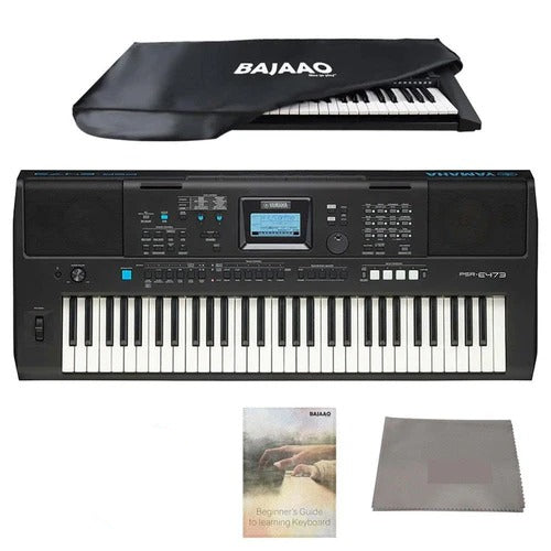 Yamaha PSR-E473 61-Key Touch-Sensitive Portable Keyboard with Polishing Cloth, Dust Cover, Online Lessons & Ebook