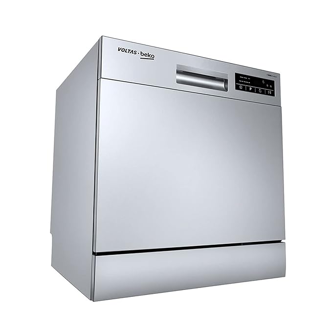 Open Box, Unused Voltas beko 8 Place Settings Table Top Dishwasher 2020/2021, DT8S, Silver Inbuilt Heater