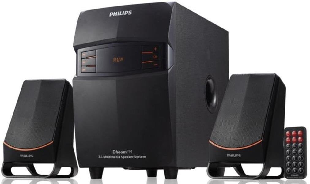 Open Box Unused Philips MMS-2550F/94 20 Watt 2.1 Channel USB Multimedia Speaker Black Pack of 2