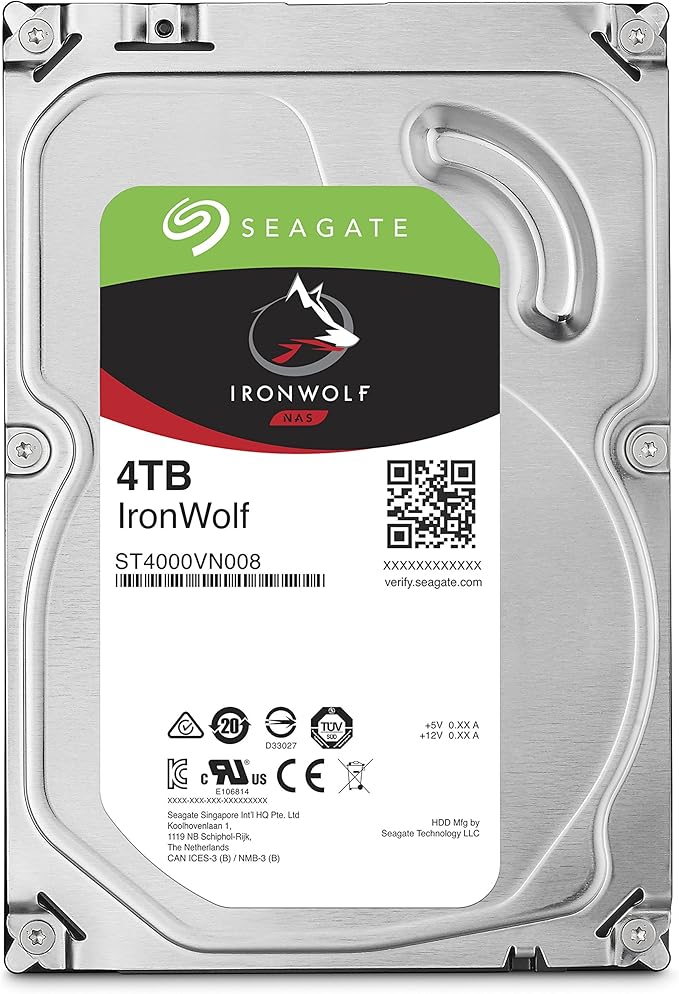 Open Box Unused Seagate 4TB IronWolf NAS SATA Hard Drive 6Gb/s 256MB Cache 3.5-Inch Internal Hard Drive for NAS Servers, Personal Cloud Storage ST4000VN008 Silver