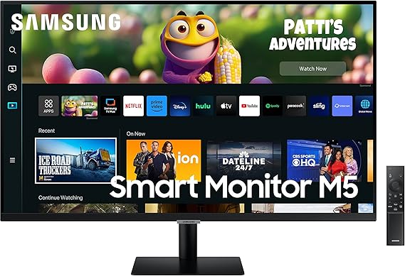 Open Box Unused Samsung 27-Inch(68.58Cm) LCD M5 Fhd Smart Monitor, Mouse & Keyboard Control, Smart Tv Apps, Iot Hub, Office 365, Apple Airplay, Dex, Speakers, Remote, Bluetooth Ls27Cm500Ewxxl Black