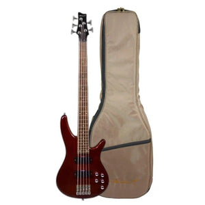 Vault Performer Pro RB5 Five String Electric Bass Guitar with Gigbag High Gloss Solid Mahogany