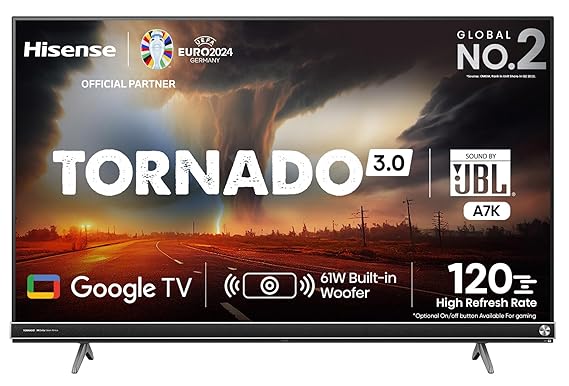 Open Box Unused Hisense 139 cm 55 inches Tornado 3.0 Series 4K Ultra HD Smart LED Google TV 55A7K Black