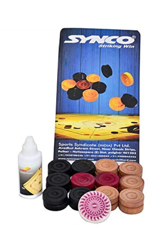 Synco Carrom Coins With Striker and Powder Blister Set Pack of 10