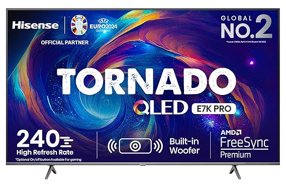 Open Box Unused Hisense 139 cm 55 inches Tornado Series 4K Ultra HD Smart QLED TV 55E7K Pro Dark Grey