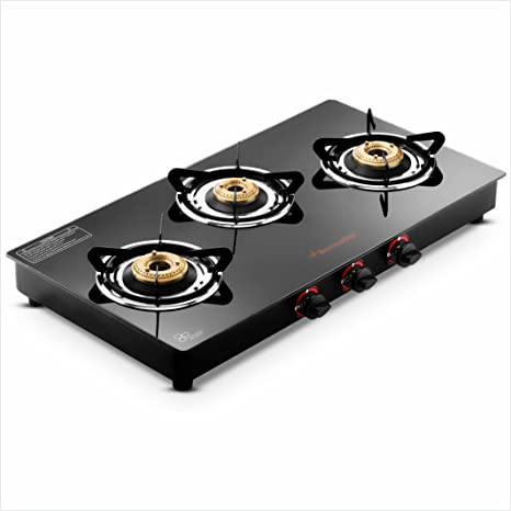 Open Box, Unused Butterfly Rapid 3B Auto Ignition LPG Glass Top Stove 3 Burners Black Pack of 2