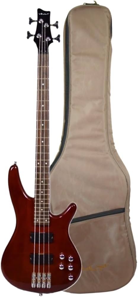 Vault Performer Pro RB4 Four String Electric Bass Guitar with Gigbag High Gloss Solid Mahogany