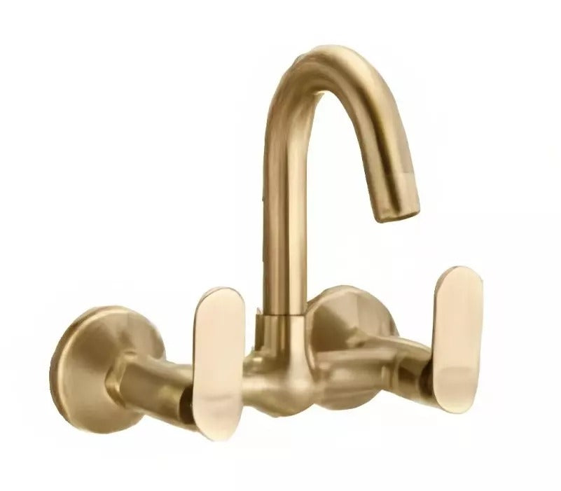 Cera Brooklyn Quarter Turn Dual Lever Wall Mount Sink Mixer Antique Brass F1018501BA