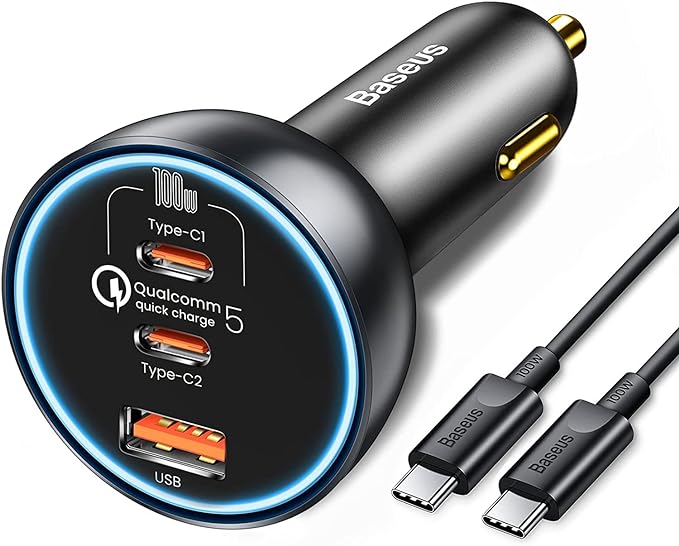 Baseus Qualcomm Quick Charge 5 Technology Multi-port Fast Charge Car Charger C+c+u 160w Set Gray(Withbaseus Xiaobai Series Fast Charging Cable Type-c to Type-c 100w 20v/5a 1m Black Usb