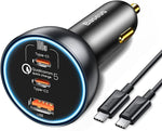 Load image into Gallery viewer, Baseus Qualcomm Quick Charge 5 Technology Multi-port Fast Charge Car Charger C+c+u 160w Set Gray(Withbaseus Xiaobai Series Fast Charging Cable Type-c to Type-c 100w 20v/5a 1m Black Usb
