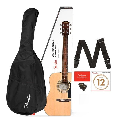 Fender FA-115 Dreadnought Acoustic Guitar Pack with Gig Bag Strap String Set and Picks Natural