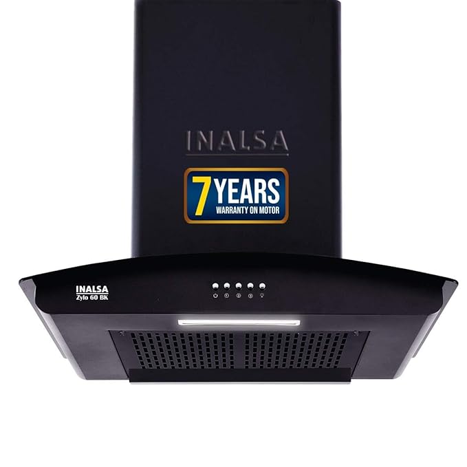 Open Box, Unused Inalsa 60 cm Filterless Curved Glass Chimney 7 Year Warranty On Motor Zylo 60BK