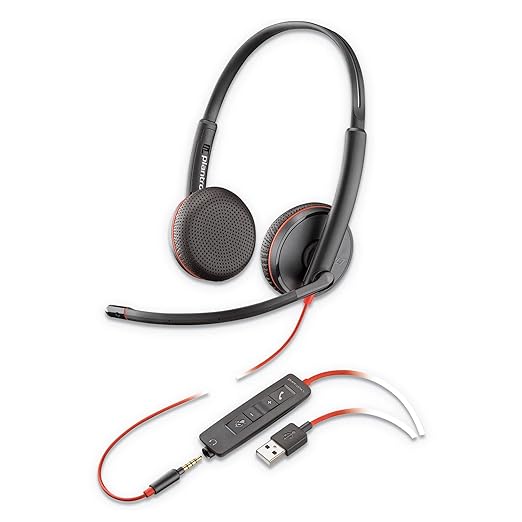 Open Box Unused Poly by Plantronics Blackwire 3225 USB-A Wired Headset Dual-Ear Stereo Wired Over Ear Headphones