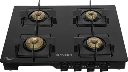 Open Box, Unused Faber LAZER 4BB BK Glass Manual Gas Stove 4 Burners