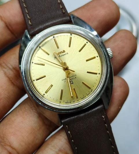 Vintage HMT Kohinoor Para Shock 17 Jewels Watch Code 0.U10 Dark Brown Gold