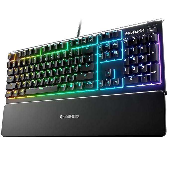 Open Box, Unused SteelSeries Apex 3 RGB 10-Zone RGB USB Illumination IP32 Water Resistant Premium Magnetic Wrist Rest Gaming Keyboard