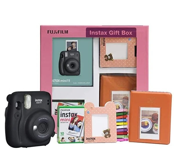 Used Fujifilm Instax Mini 11 Instant Camera (Charcoal Grey) Gift Box with 10 Shots