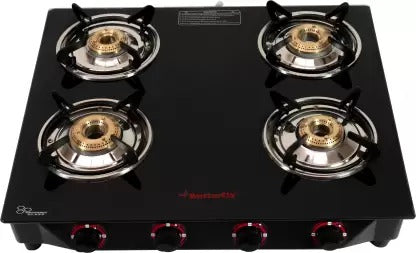 Open Box, Unused Butterfly Rapid 4 Burner Glass Manual Gas Stove