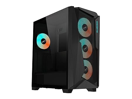 Open Box Unused Gigabyte C301 Glass Black Mid Tower PC Gaming Case, Tempered Glass, USB Type-C, 4X ARBG Fans Included GB-C301G
