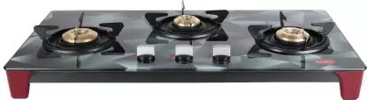 Open Box,Unused Pigeon Infinity Stealth Glass Manual Gas Stove 3 Burners