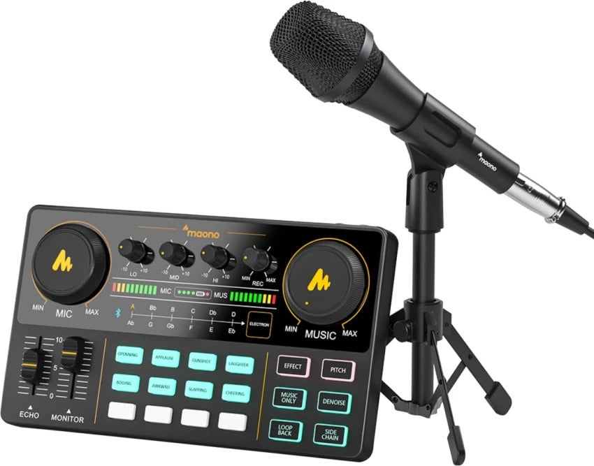 Open Box Unused Maono AU-AM200-S2 Podcast Production Studio with Audio Interface, DJ Mixer,Sound Card Microphone