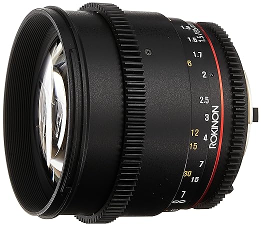 Used Rokinon CV85M-N 85mm t/1.5 Aspherical Lens for Nikon with De-Clicked Aperture and Follow Focus Compatibility Fixed Lens