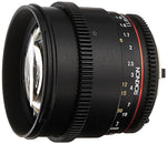 Load image into Gallery viewer, Used Rokinon CV85M-N 85mm t/1.5 Aspherical Lens for Nikon with De-Clicked Aperture and Follow Focus Compatibility Fixed Lens
