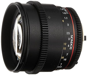 Used Rokinon CV85M-N 85mm t/1.5 Aspherical Lens for Nikon with De-Clicked Aperture and Follow Focus Compatibility Fixed Lens