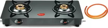 Open Box,Unused Pigeon Brunet Cooktop with hose pipe Stainless Steel, Glass Manual Gas Stove 2 Burners
