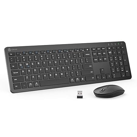 Open Box, Unused iClever GK08 Wireless Keyboard and Mouse Set, Rechargeable Wireless Keyboard Ergonomic Full Size Design with Number Pad, 2.4G Stable Connection for Windows